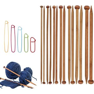 wooden 7 Pairs Bamboo Knitting Needles <b>Set</b>, Bamboo Natural, Long Wooden Knitting Needle, Single Point Straight Wood Needles - Product Image 1