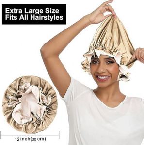Bonnet de nuit unisexe en satin soyeux à double couche avec logo personnalisé, bord ondulé, ajustable, toutes saisons, vente en gros - Product Image 4