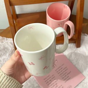 <b>Large</b> Capacity Vintage Butterfly Porcelain Ceramic <b>Mug</b> White Pink Food Safe Dishwasher Safe Reusable Business Gifts Customizable - Product Image 4