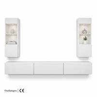 Meuble TV Flottant Moderne de Luxe, Console Murale Minimaliste Sans Poignée, Centre de Divertissement Modulaire pour Villa