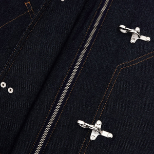 Giacche da uomo in <span class=keywords><strong>denim</strong></span> selvedge con passanti larghi personalizzati sul bordo, chiusure robuste stile pompiere, taglio squadrato, in <span class=keywords><strong>denim</strong></span> grezzo di cotone, vestibilità cropped - Product Image 4