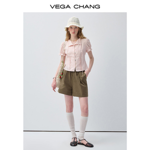 Chemisier rose clair à manches bouffantes VEGA CHANG pour femme, col en V avec cordon de serrage, chemise décontractée, vente en gros - Product Image 3