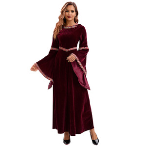 Disfraz de vampiro medieval para adultos y niños, vestido de terciopelo rojo vino con capucha para disfraces de fiesta de Halloween - Product Image 2