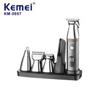 Tondeuse à cheveux sans fil Kemei KM-5857 IPX6, tondeuse à barbe, tondeuse pour le nez et les oreilles, tondeuse corporelle, rasoir électrique, kit de toilettage pour homme 5 en 1