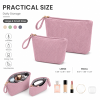 Ensemble de 2 trousses de toilette en velours côtelé avec logo personnalisé, grande capacité, pochette à maquillage portable, organiseur de voyage, fermeture éclair, fabrication OEM