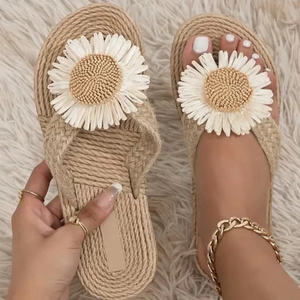 Summer Women Fashion Sunflower Printed <b>Flip</b> <b>Flops</b> Flat Non-Slip Wear Resistant Casual Beach Sandals <b>Slippers</b> - Product Image 5