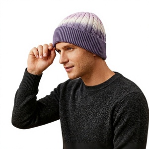 Gorro de punto morado para hombre, gorro de invierno informal de colores combinados, gorro de diseñador con logotipo personalizado. - Product Image 1