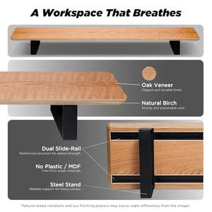 Support d'écran réglable et extensible en bois, grand organisateur de <span class=keywords><strong>bureau</strong></span> avec rails métalliques coulissants pour tiroir, <span class=keywords><strong>tablette</strong></span>, téléphone, écouteurs - Product Image 3