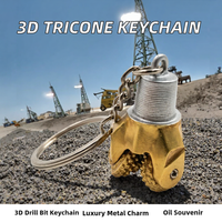 Porte-clés Tricone 3D Design Tendance Grande Taille en Alliage de Zinc, Tête de Forage Minière, Souvenir de l'Industrie Pétrolière, Sac Cadeau