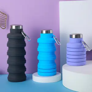 Klasik toptan spor açık özel etiket BPA ücretsiz katlanabilir su şişesi silikon katlanır su şişesi