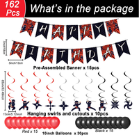 Kit de Fournitures pour Fête d'Anniversaire Thème Ninja : Bannières Suspendues, Spirales en Aluminium, Assiettes en Carton, Gobelets, Serviettes, Nappes, Couverts et Vaisselle Jetable