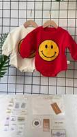 Ropa con logotipo personalizado para recién nacido, Pelele de cara feliz, ropa de manga larga, sudadera para bebé
