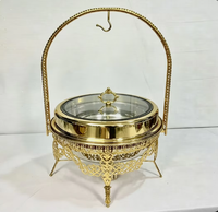 NANSHENG Plat de service rond en acier inoxydable doré 9L avec couvercle en verre suspendu, chauffe-plat pour buffet de mariage et banquets