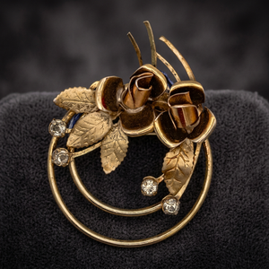 Vintage Bronze Flower Brooch Handmade <b>Decorative</b> <b>Wreath</b> With Rhinestones Irregular Shape Single Piece Package - Product Image 4