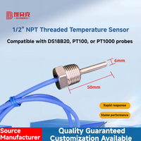 Baja tahan karat kustom 1/2 "NPT berulir RTD Sensor suhu kompatibel dengan untuk DS18B20 RTD PT100 PT1000 PVC PTFE