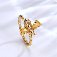Fashon rotatif cristal naturel zircone mignon abeille anneau femmes réglable rotatif abeille bague en or bijoux pour femmes