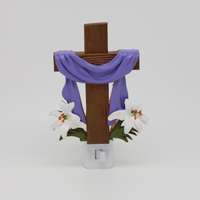 Veilleuse LED à brancher OEM d'usine, motif croix de lys, rotative à 360°, lumière douce et chaude, décoration murale religieuse de Pâques pour la maison, cadeau en gros