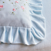 Housse de couette et couvre-lit en velours à volants brodés bleu ciel, style français romantique, utilisable en toutes saisons pour la maison ou l'hôtel