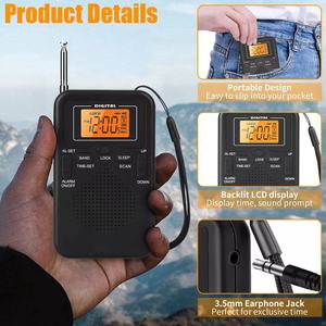 Factory Pocket AM FM Portable Radio LCD Display Alarm <b>Clock</b> <b>Sleep</b> Timer 501-1000mAh Rechargeable Outdoor Home Mini Radio - Product Image 5