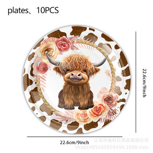 Articles de fête sur le thème des vaches des Highlands : Assiettes en papier, gobelets, pailles, ensemble de vaisselle jetable pour les fêtes d'anniversaire des enfants - Product Image 3