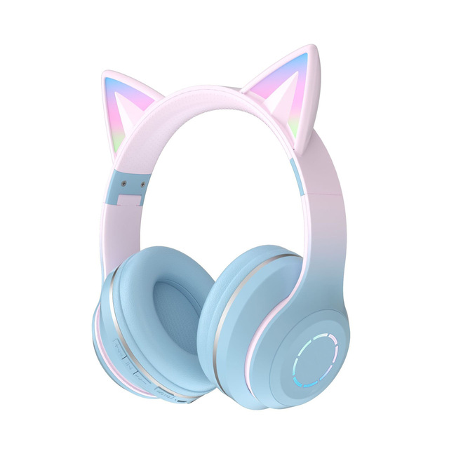 Wholesale BT035 Gradient-Colored Glowing Cat-Ear BT Headphones HD Microphone Gaming Headset for E-Sports Streamers