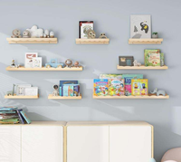 Rak Dinding Kayu Bergaya Scallop Set 2 Rak Buku Mengambang untuk Dekorasi Kamar Anak, Rak Pajangan Gambar Mengambang
