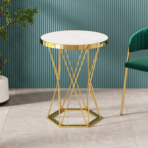 Tùy chỉnh hiện đại vàng thép không gỉ chân đá cẩm thạch đầu vòng tự chế bên bàn trà cà phê - Product Image 2