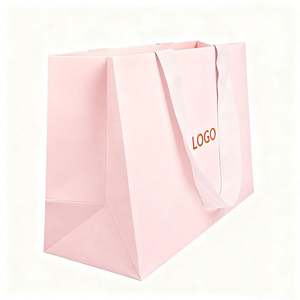 Échantillon gratuit Sac en papier cartonné rose de luxe avec logo personnalisé et poignée en ruban - Product Image 2