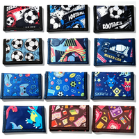 Dompet Kartu Anak Motif Kartun Bahan Kanvas Poliester Lipat Tiga dengan Kantong Koin, Resleting Khusus untuk Anak Perempuan dan Laki-laki