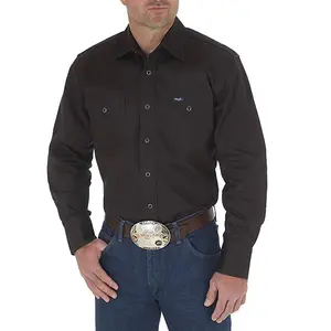 Camisa de manga longa para homens, camisa de cowboy para esportes grandes e alta básica, camisa com dois bolsos