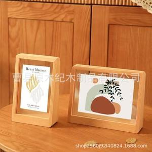 Wooden <b>Double</b>-Sided Transparent <b>Photo</b> <b>Frame</b> A4 Size Solid Wood Rectangular Tabletop Display Rack Eco-Friendly Living Room - Product Image 1
