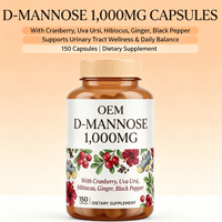 Capsules de D-Mannose 150 unités 1000mg avec Canneberge, Hibiscus et Uva Ursi, Marque Privée OEM, Fourniture en Gros