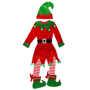 Costume d'elfe de Noël pour enfants, chapeau rouge et vert, chaussettes, chaussures, ensemble complet, tenue de déguisement pour garçons et filles, spectacle de vacances - Product Image 2