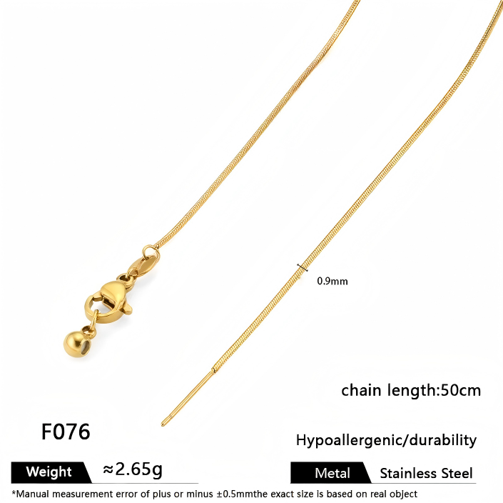Gold round snake chain-09mm wide-50cm necklace