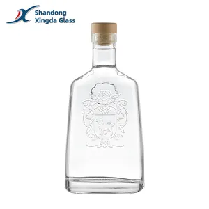 China Leverancier Glazen Fles Super Vuursteen Glas 500Ml 750Ml Unieke Vorm Voor Whisky Wodka Brandewijn Producten