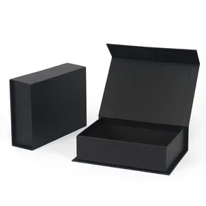 Custom Logo Paperboard Flip Top Packaging Gift Boxes High Grade Black Magnetic Close Gift Box