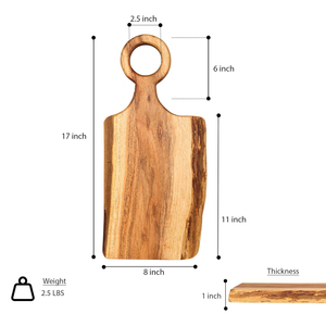 43 x 20 cm Eiförmiges Rustikales Käsebrett aus Akazienholz mit Naturkante und Rundem Griff - Product Image 6