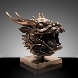 Bronze Dragon Head Sculpture Handmade Decorative Figurine For Home Gift - Product Image 1