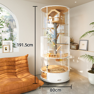 Plataforma de Juego Multinivel con Paneles de Vidrio Templado, Condo con Entrada, Anti-Escape, Villa de Madera Sólida para Gatos de Interior - Product Image 1