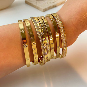 กำไลข้อมือแฟชั่นสแตนเลสสตีล 316L ชุบทอง 14k 18k ประดับเพชร CZ แบรนด์ดีไซเนอร์สำหรับผู้หญิง - Product Image 2