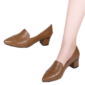 Zapatos de Tacón Cuadrado con Plataforma Gruesa para Mujer, de Cuero Genuino Negro Mate, con Suela de Goma Sólida, Formales para Ceremonias - Product Image 1