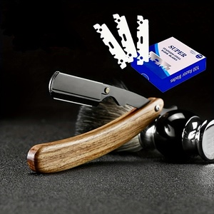 Wholesale Barber Supplies Professional Wooden Handle Straight <strong>Cut</strong> <strong>Throat</strong> Salon Barber <strong>Razor</strong> with logo - Product Image 1