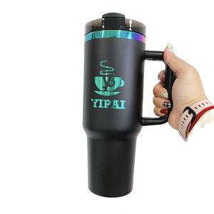 Gobelet isotherme sous vide 40 oz plaqué arc-en-ciel avec couvercle et paille, gravure laser personnalisée pour les sports de plein air et les voyages - Product Image 1