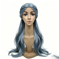 Perruque de cosplay complète de princesse de dessin animé, bleue, avec coiffure mi-attachée et tressée, accessoire de costume pour fête à thème de bande dessinée, tenue de cosplay