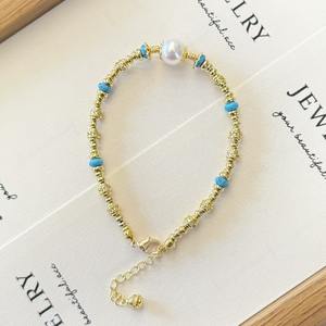 Turquoise Starry Sky Freshwater <b>Pearl</b> <b>Bracelet</b> with Quartz Exquisite Retro Beaded Jewelry <b>for</b> <b>Women</b> European American Style - Product Image 3
