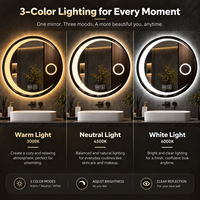 Miroir de salle de bain rond à LED avec éclairage 3 couleurs, gradation progressive, contrôle tactile anti-buée et design mural rétroéclairé