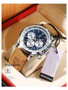 POEDAGAR Advanced waterproof calendar night <b>light</b> <b>timer</b> men's watch business luxury fashion men's leather watch - Product Image 2