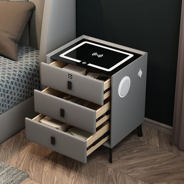 For Luxury Smart Bedside Table Three-drawer Wireless Charging Audio Light MDF Modern Bedroom Apartment Living Room