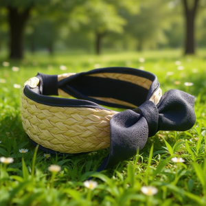 Bandeau en forme de nœud Angelina Grass avec ruban noir large réglable pour femmes, accessoires de cheveux décontractés et tendance - Product Image 5