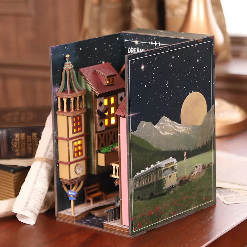 CuteBee Handmade Craft Dreamland Of Alsace Dollhouse with Light Night Light Model Toys Book Nook Kit